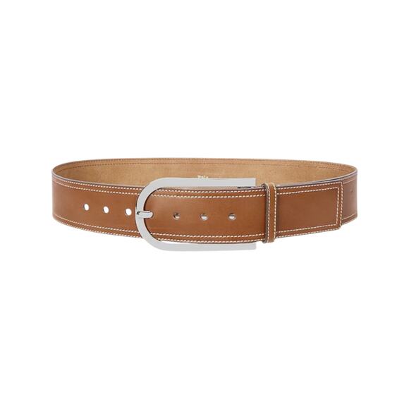 POLO RALPH LAUREN Elongated-Buckle Leather Belt in Cuoio & Silver S main image 11